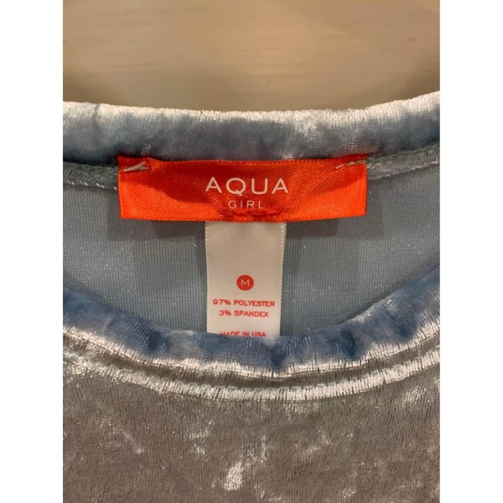 Aqua Girl girls tank top, blue crushed velvet medium cherrygirl coastal (bin V) - Picture 3 of 3